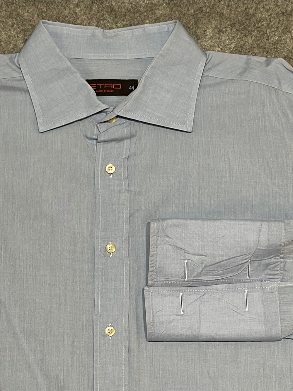 ETRO Milano Luxury Striped Dress Shirt Light Blue Size 44 XL French Cuffs